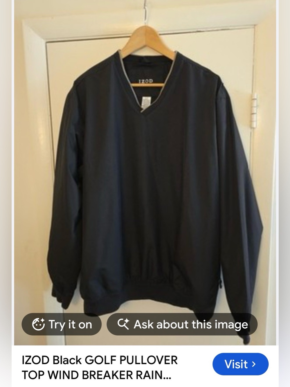 #3296**IZOD Men’s Black Golf Pullover Windbreaker